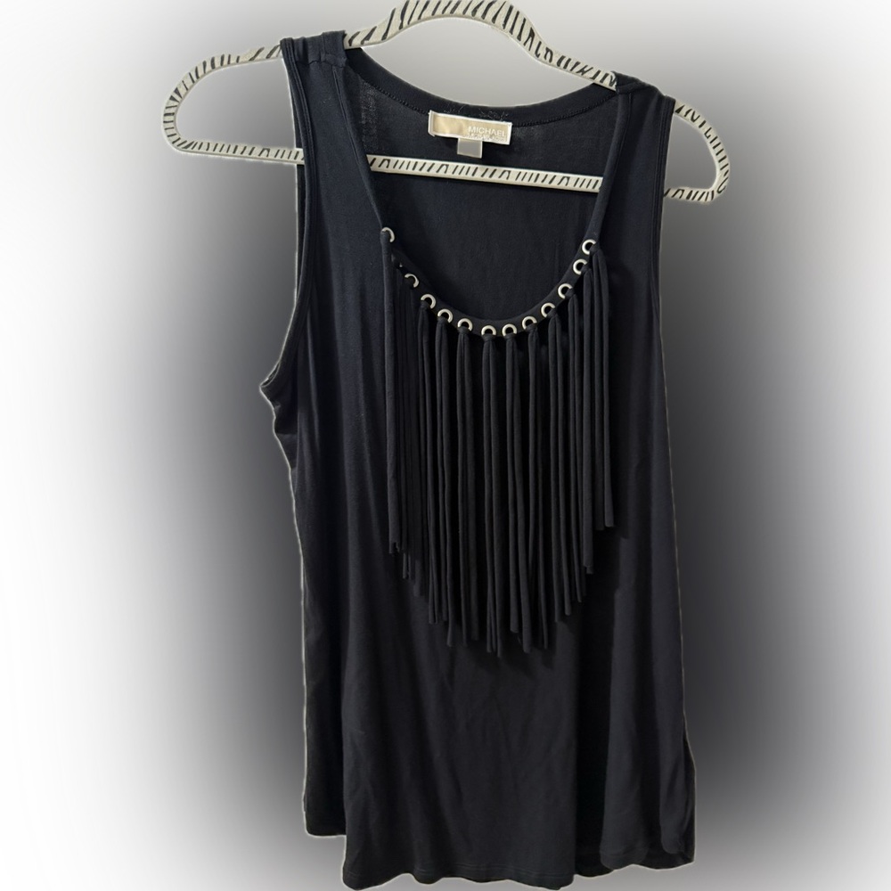 MICHAEL Michael Kors Black Fringe Tank Top
